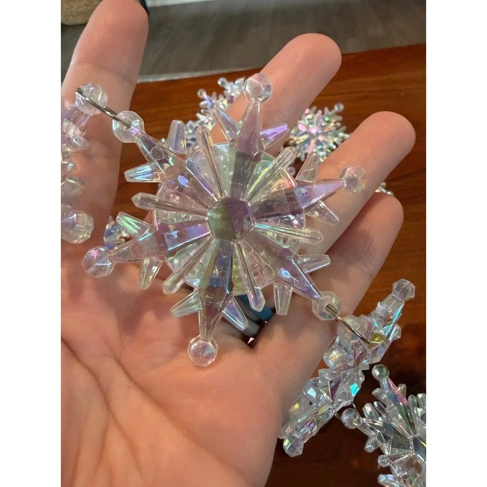 NEW Christmas Garland Iridescent Snowflake Clear Bead Frozen Tree Decor 6ft LOT
